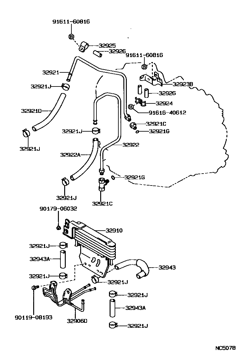 Toyota CAMRY 变速器油冷却器和配管(ATM) EPC diagram — NC5078