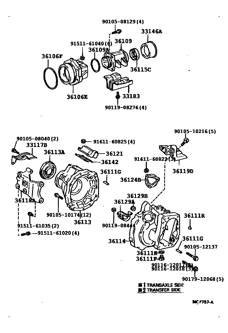 Toyota CAMRY Transfer Case & Extension Housing EPC diagram — 362027