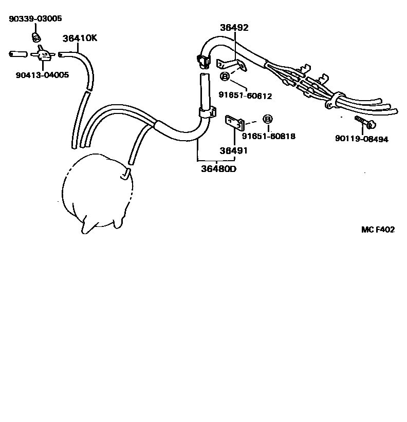 Toyota CAMRY 分动器真空管 EPC diagram — MCF402