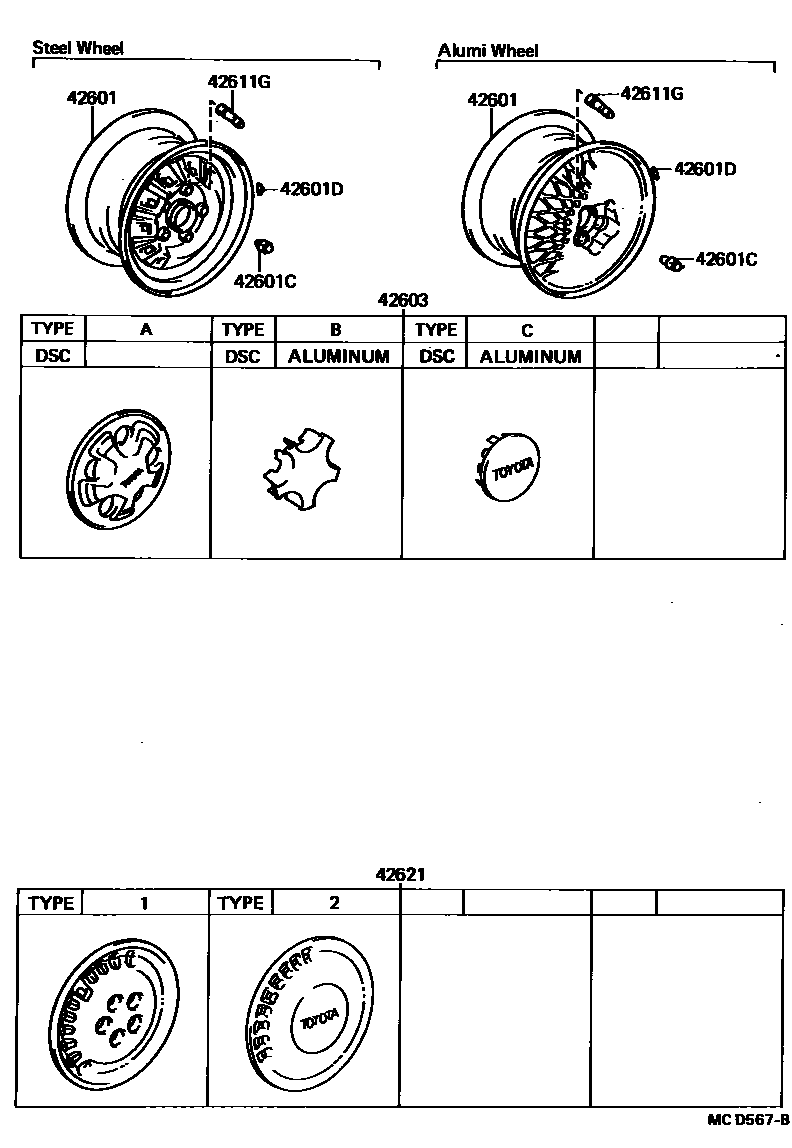 Toyota CAMRY 车轮和车轮盖 EPC diagram — MCD567B