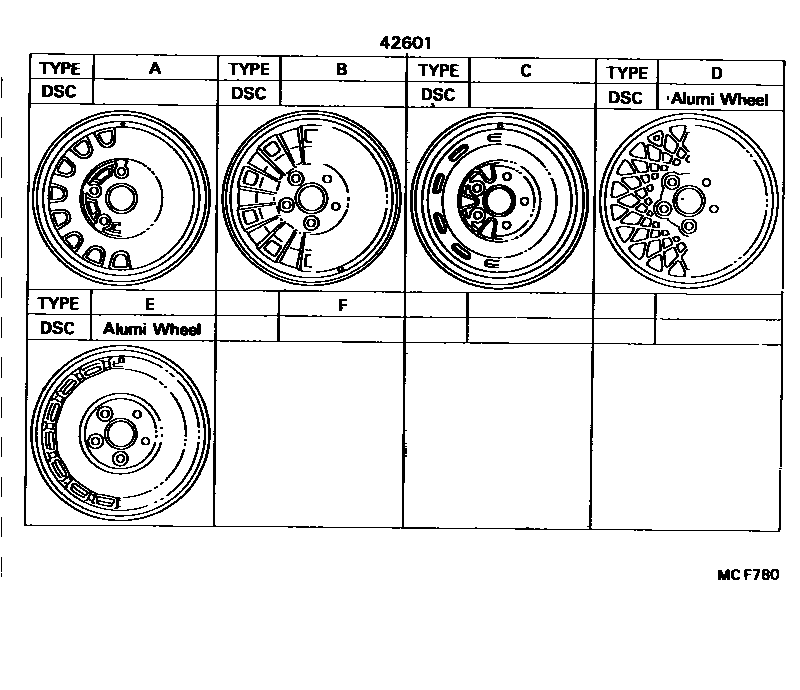 Toyota CAMRY 车轮和车轮盖 EPC diagram — MCF780