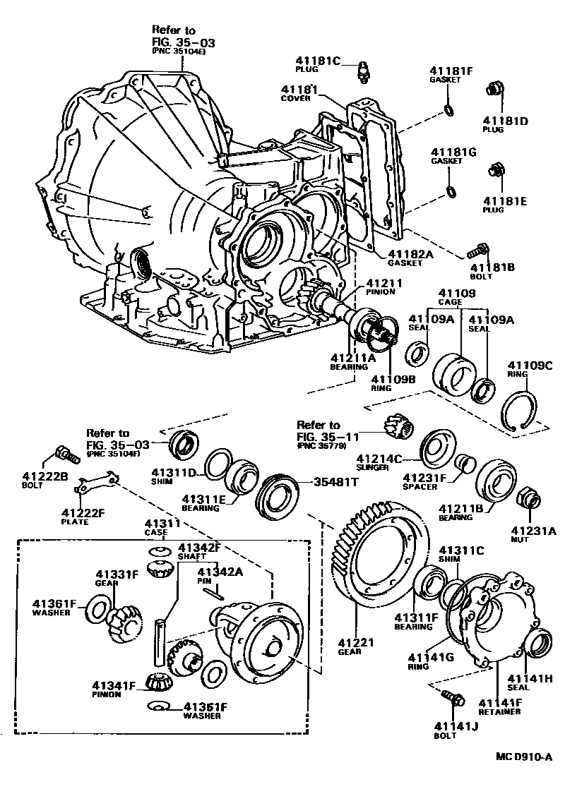 Toyota CAMRY 前桥壳和差速器 EPC diagram — MCD910A
