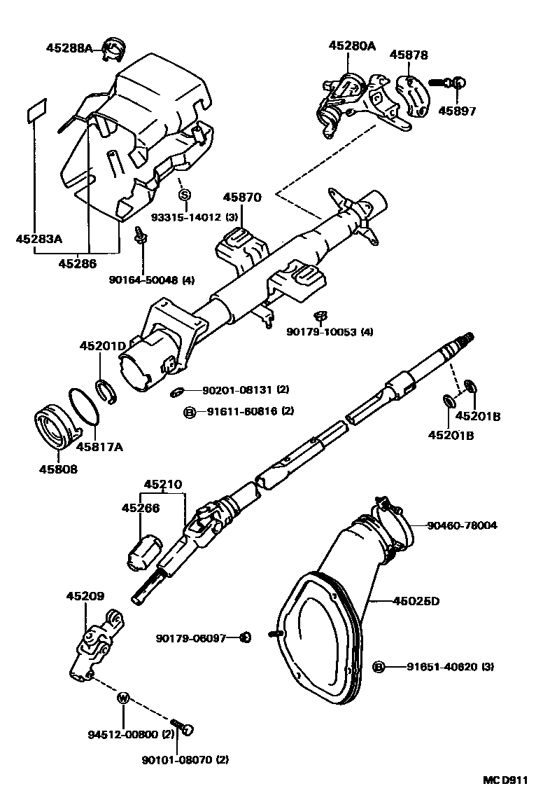 Toyota CAMRY Steering Column & Shaft EPC diagram — MCD911