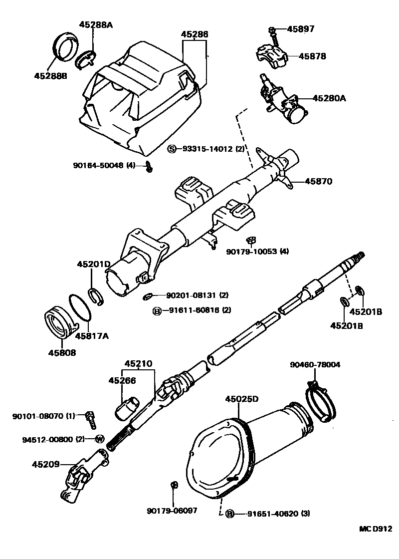 Toyota CAMRY Steering Column & Shaft EPC diagram — MCD912