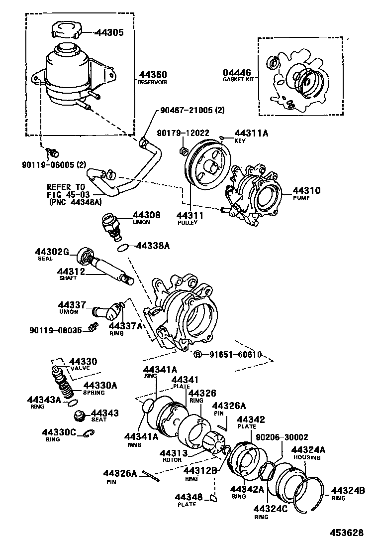 Toyota CAMRY 叶片泵和储油罐(动力转向) EPC diagram — 453628