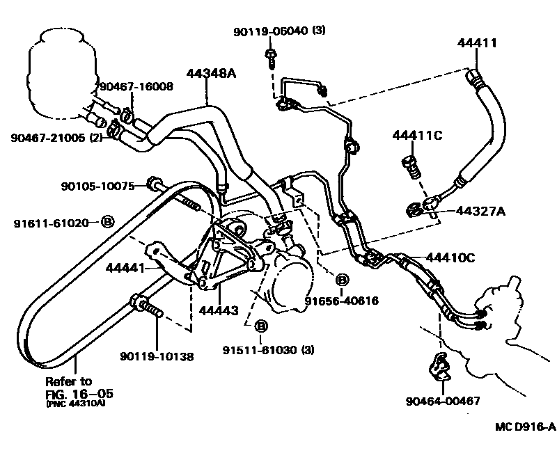 Toyota CAMRY 动力转向配管 EPC diagram — MCD916A