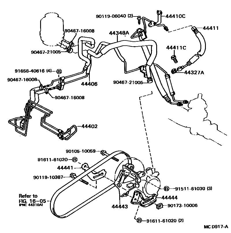 Toyota CAMRY 动力转向配管 EPC diagram — MCD917A