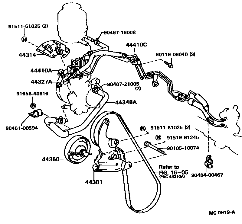 Toyota CAMRY 动力转向配管 EPC diagram — MCD919A