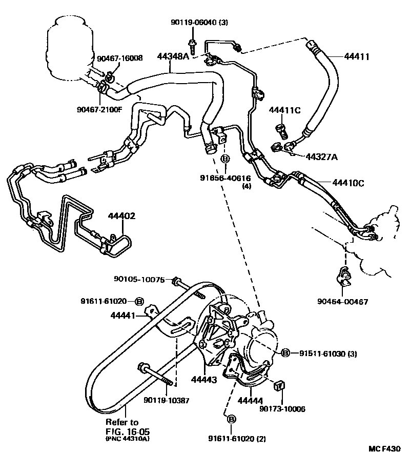 Toyota CAMRY 动力转向配管 EPC diagram — MCF430