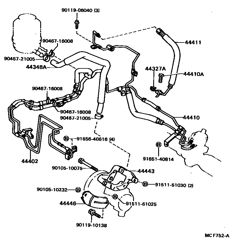 Toyota CAMRY 动力转向配管 EPC diagram — MCF752A