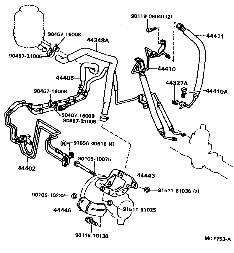 Toyota CAMRY 动力转向配管 EPC diagram — MCF753A