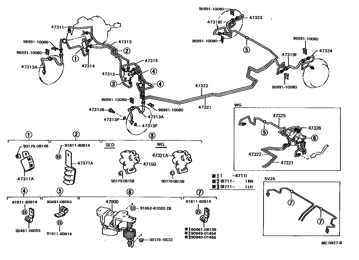 Toyota CAMRY 制动配管和卡箍 EPC diagram — MCD927B
