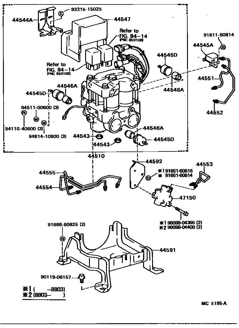Toyota CAMRY 制动配管和卡箍 EPC diagram — MCE195A