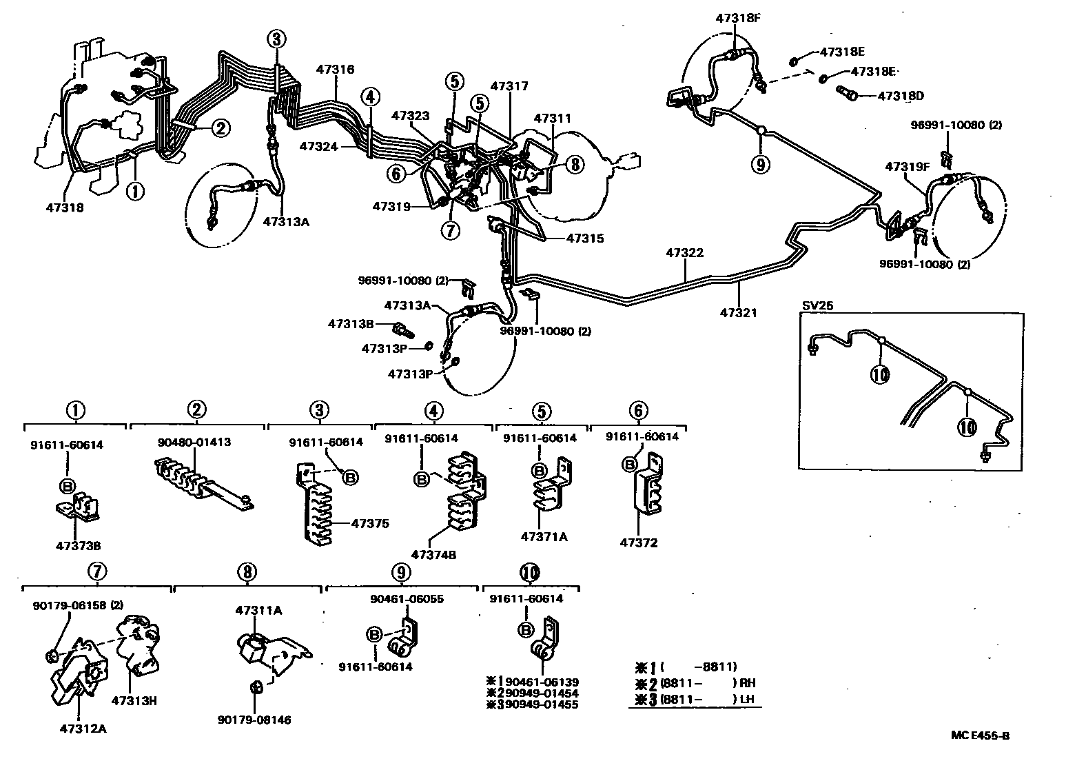 Toyota CAMRY 制动配管和卡箍 EPC diagram — MCE455B