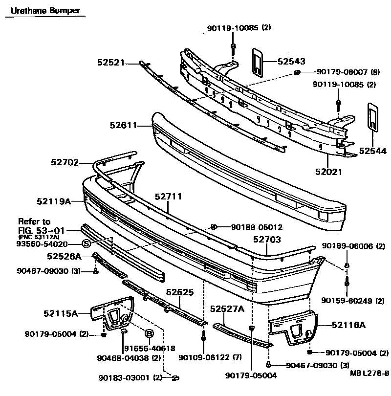 Toyota CAMRY 前保险杠及附件 EPC diagram — MBL278B