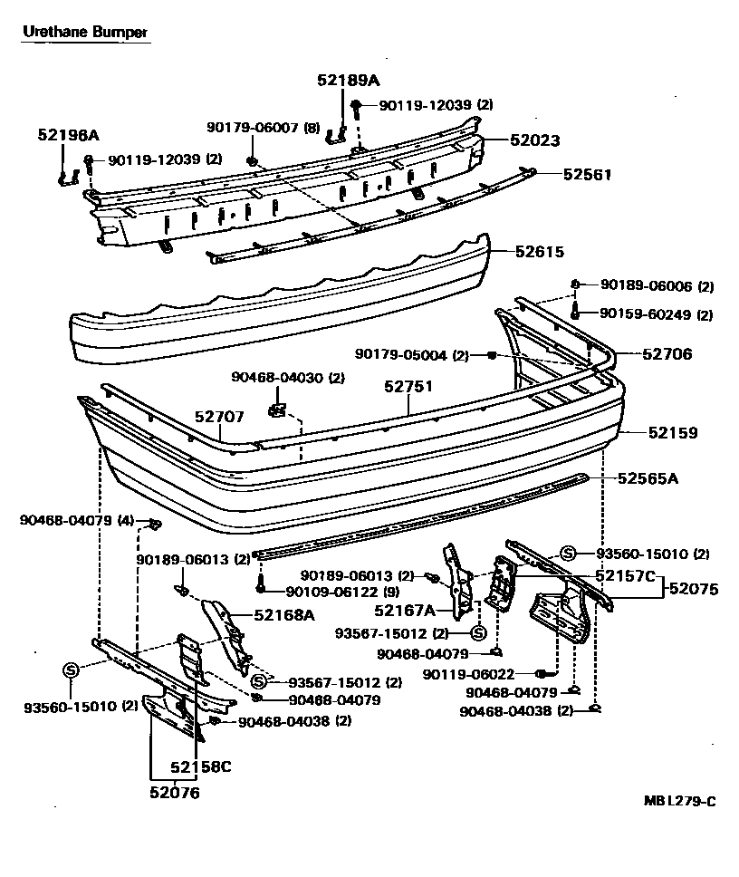 Toyota CAMRY 后保险杠及附件 EPC diagram — MBL279C