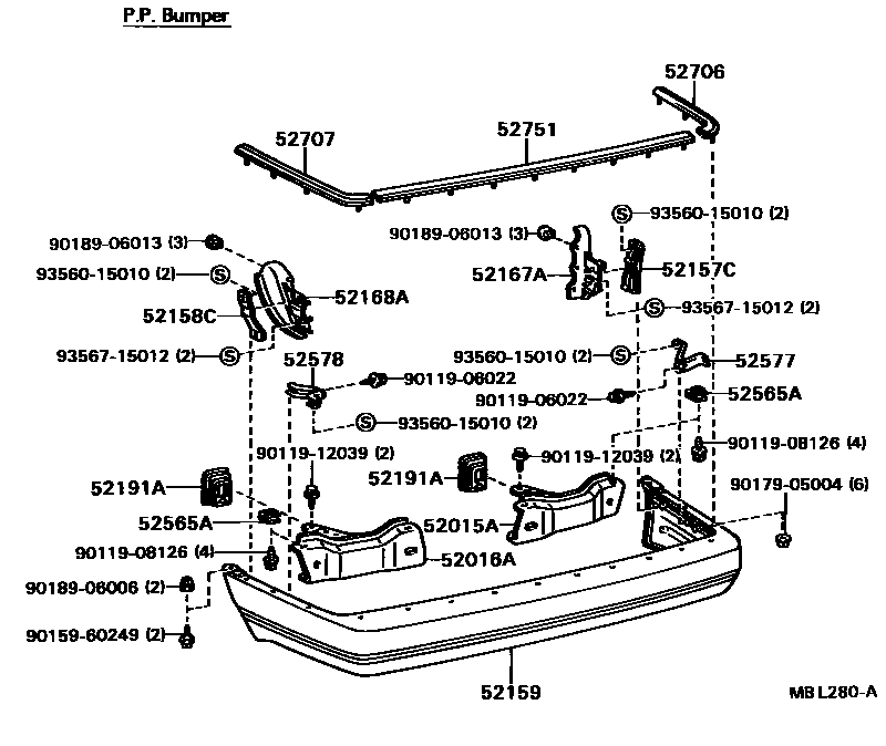 Toyota CAMRY 后保险杠及附件 EPC diagram — MBL280A