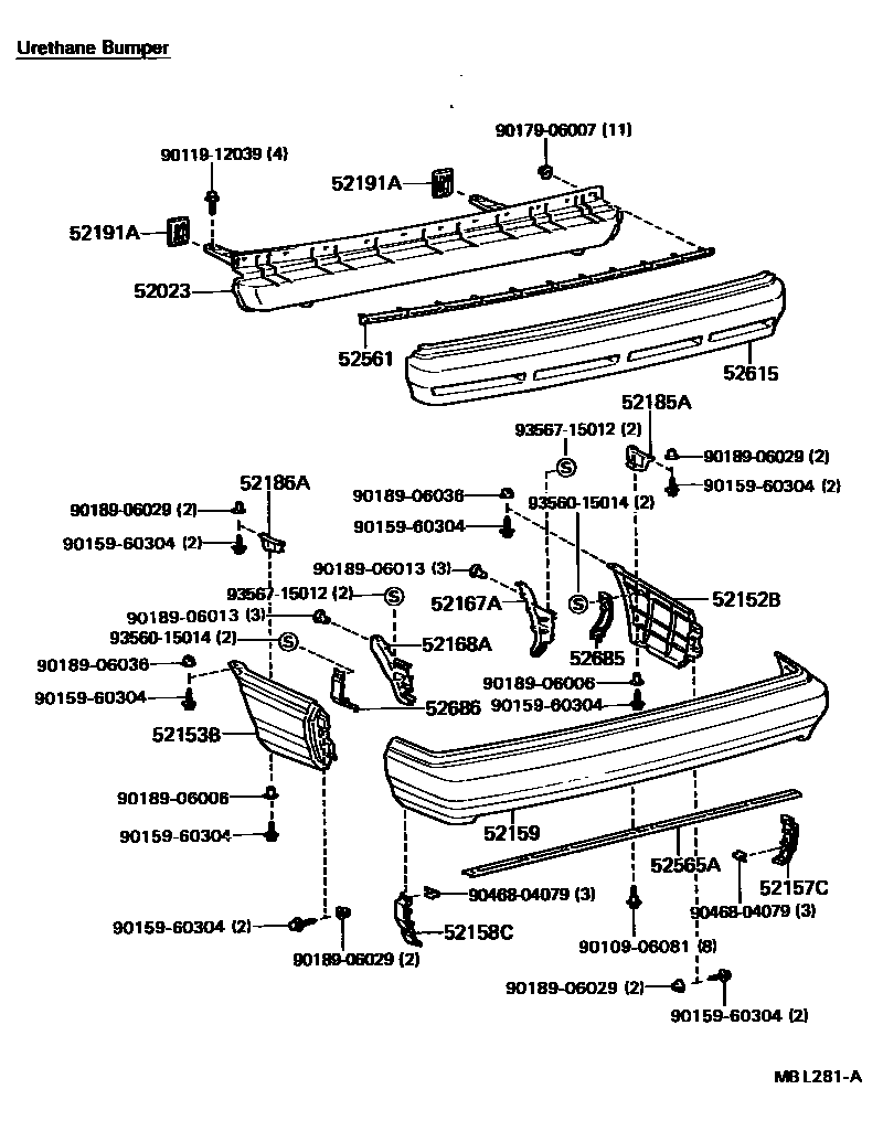 Toyota CAMRY 后保险杠及附件 EPC diagram — MBL281A