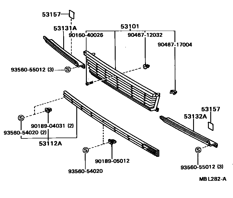 Toyota CAMRY radiator grille EPC diagram — MBL282A