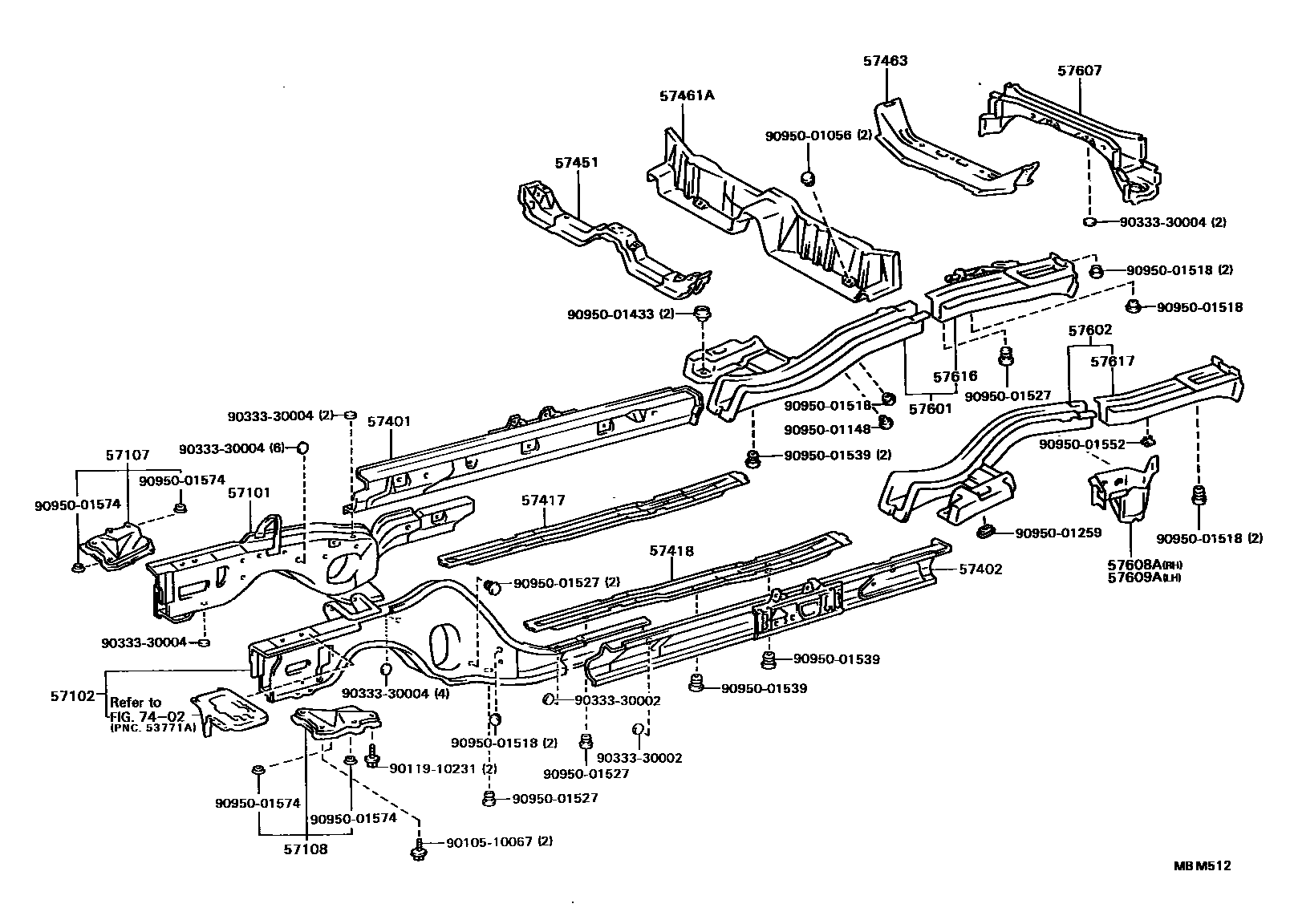 Toyota CAMRY Floor stringers EPC diagram — MBM512