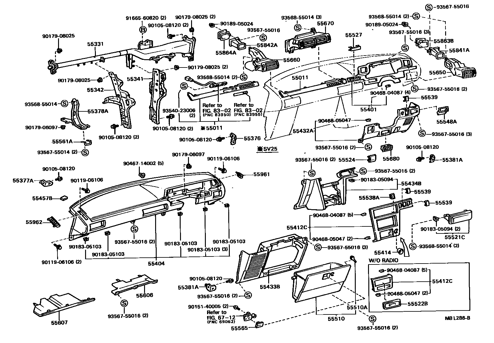 Toyota CAMRY 仪表板和手套箱 EPC diagram — MBL286B