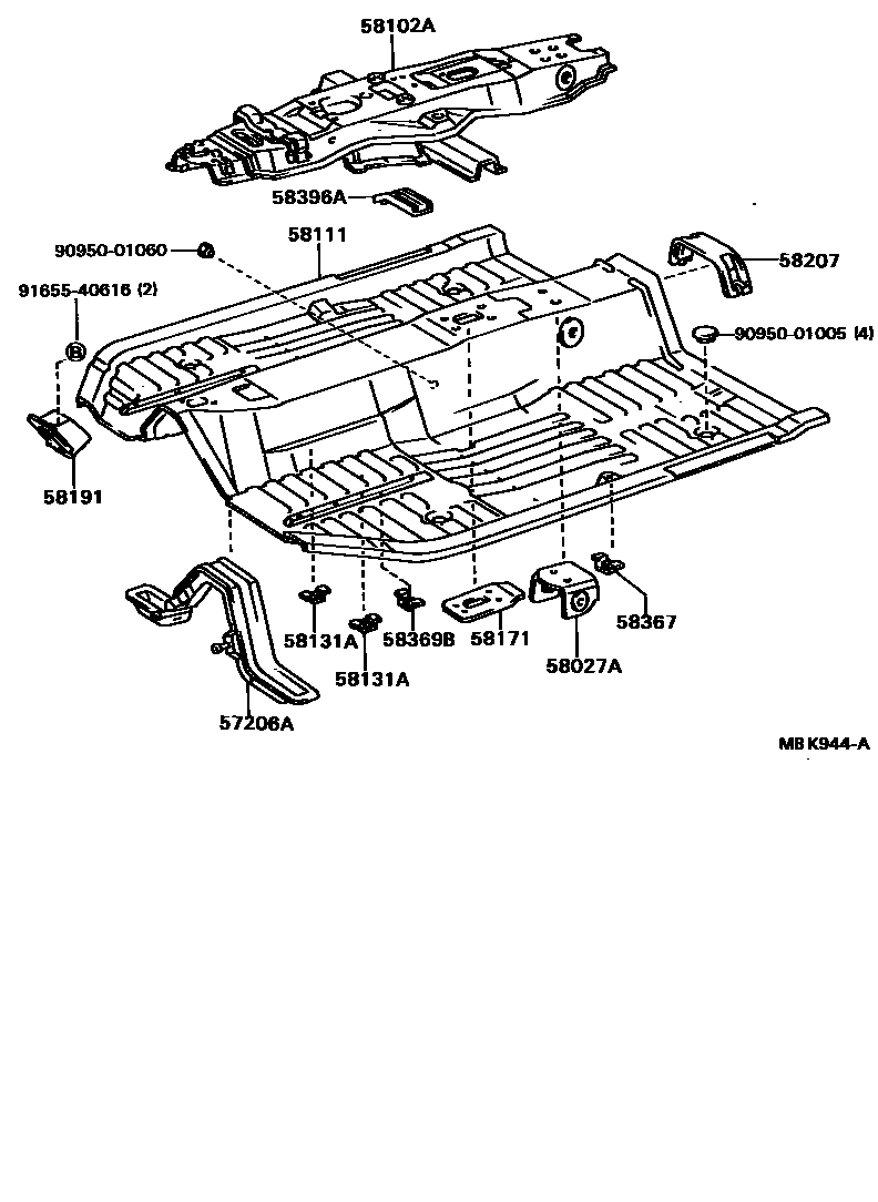 Toyota CAMRY 浅盘形地板和车身下背板 EPC diagram — MBK944A