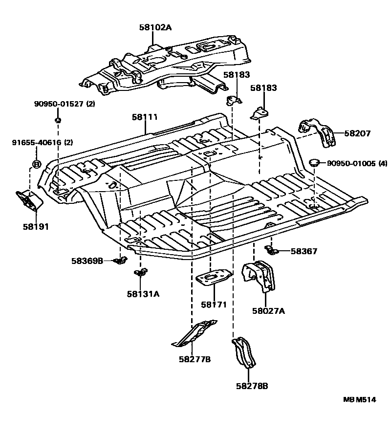Toyota CAMRY 浅盘形地板和车身下背板 EPC diagram — MBM514