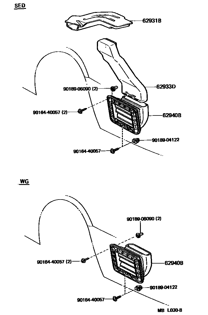 Toyota CAMRY 车侧通风装置 EPC diagram — MBL030B