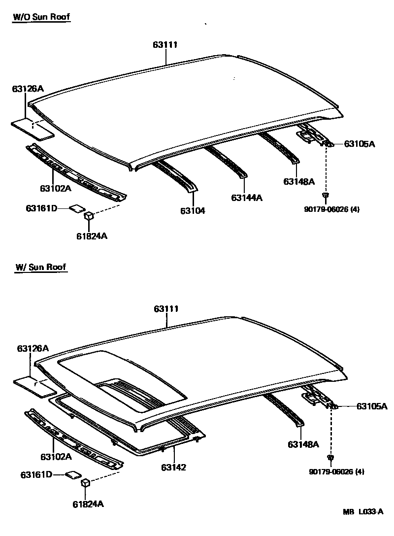 Toyota CAMRY 天窗板和背窗玻璃 EPC diagram — MBL033A