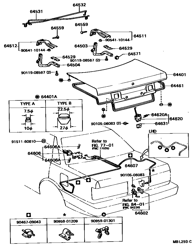 Toyota CAMRY 行李箱门和行李箱锁 EPC diagram — MBL293C