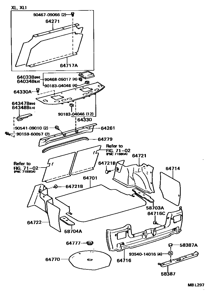 Toyota CAMRY 杂物箱板和行李箱垫 EPC diagram — MBL297