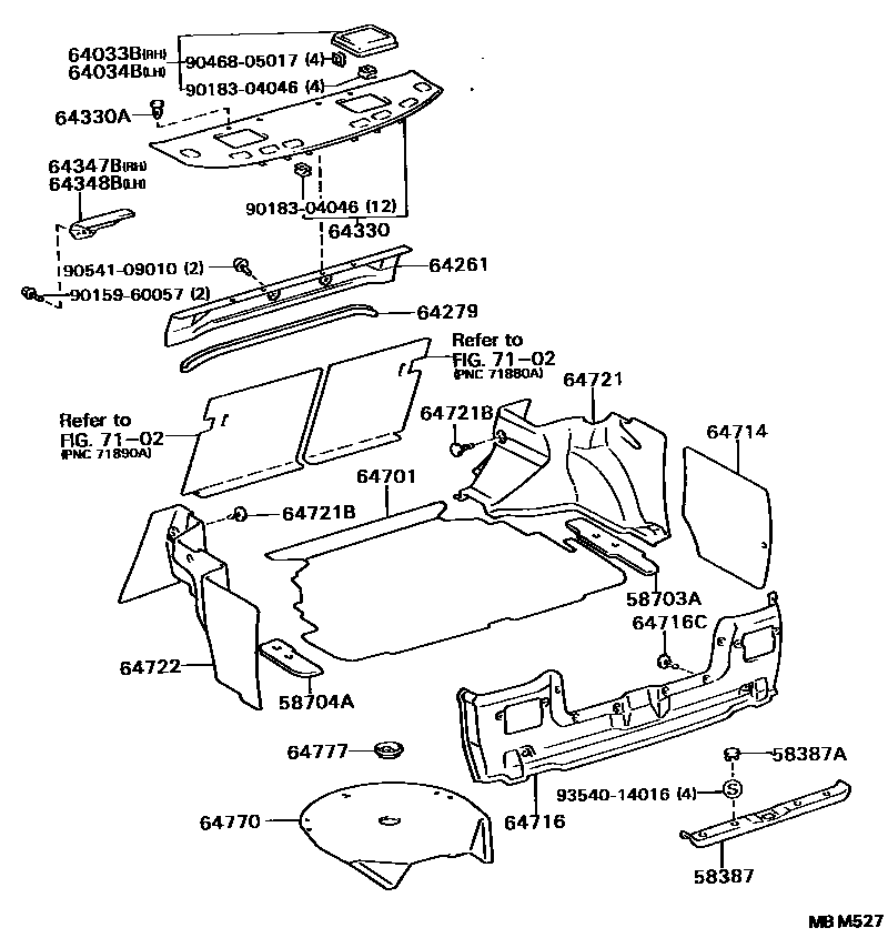 Toyota CAMRY 杂物箱板和行李箱垫 EPC diagram — MBM527