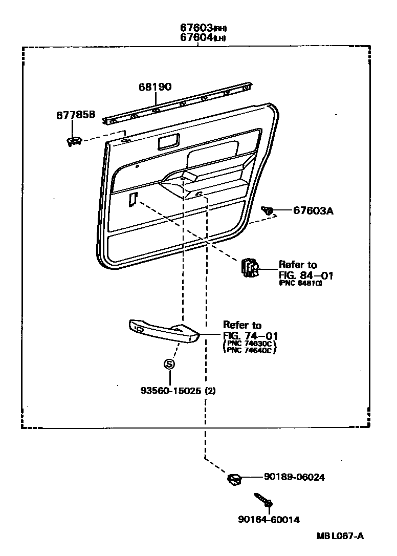 Toyota CAMRY 后门板和后门玻璃 EPC diagram — MBL067A