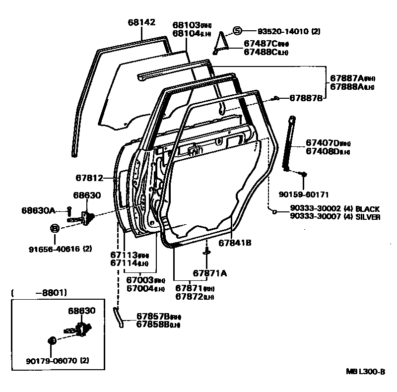Toyota CAMRY 后门板和后门玻璃 EPC diagram — MBL300B