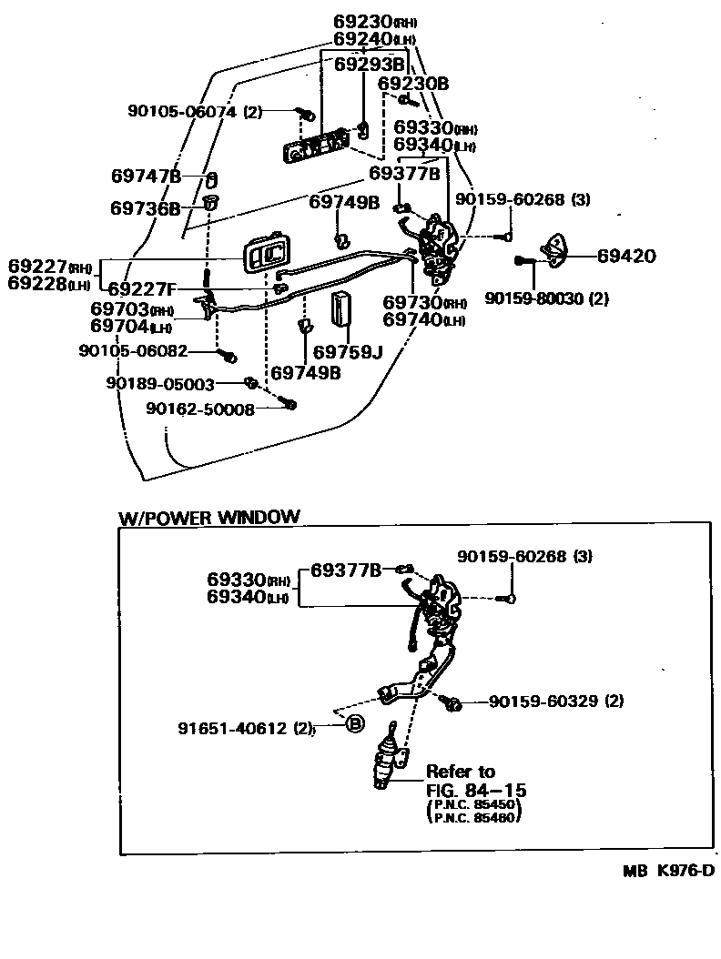 Toyota CAMRY 后门锁和后门把手 EPC diagram — MBK976D