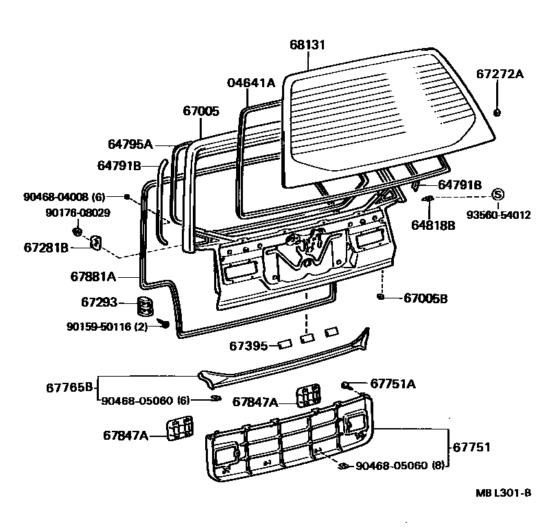 Toyota CAMRY 背门板和背门玻璃 EPC diagram — MBL301B