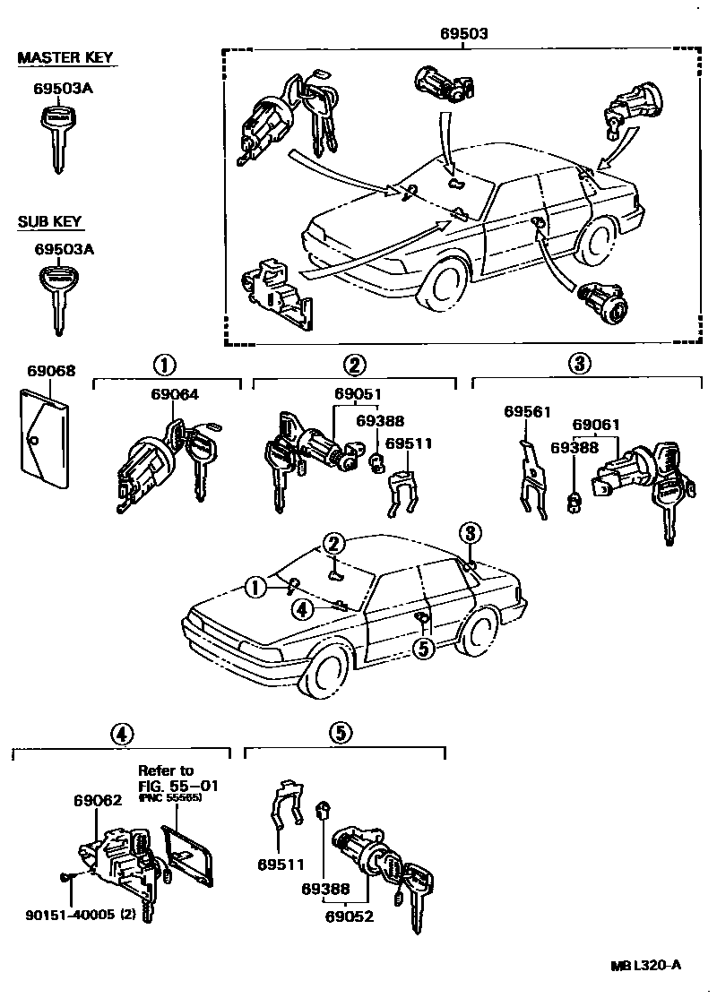 Toyota CAMRY 锁芯组件 EPC diagram — MBL320A
