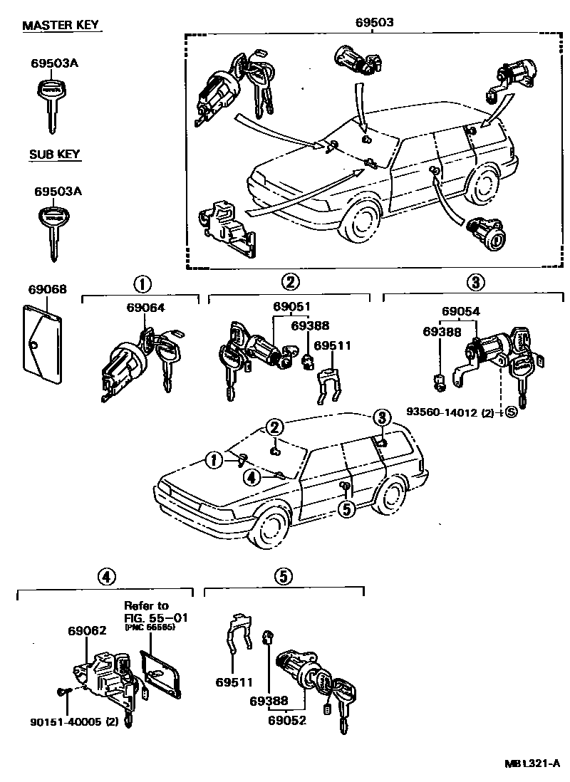 Toyota CAMRY 锁芯组件 EPC diagram — MBL321A