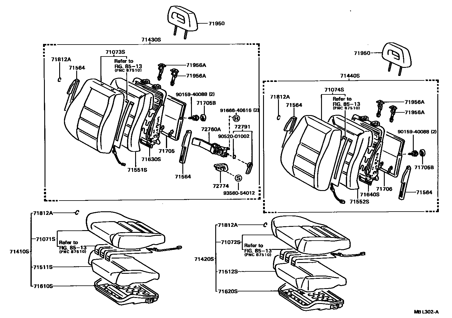 Toyota CAMRY 前排座椅和座椅滑轨 EPC diagram — MBL302A