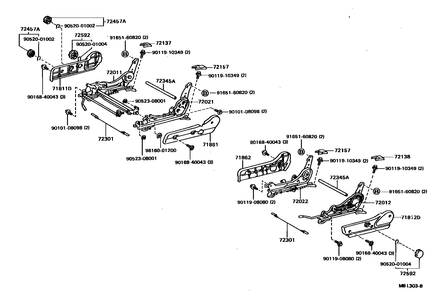 Toyota CAMRY 前排座椅和座椅滑轨 EPC diagram — MBL303B