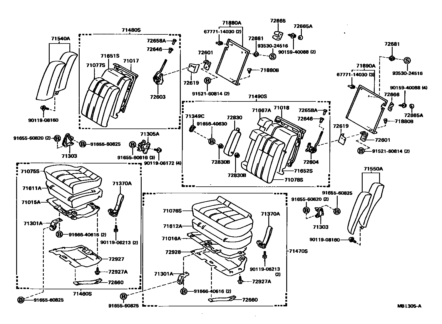 Toyota CAMRY 后排座椅和座椅滑轨 EPC diagram — MBL305A