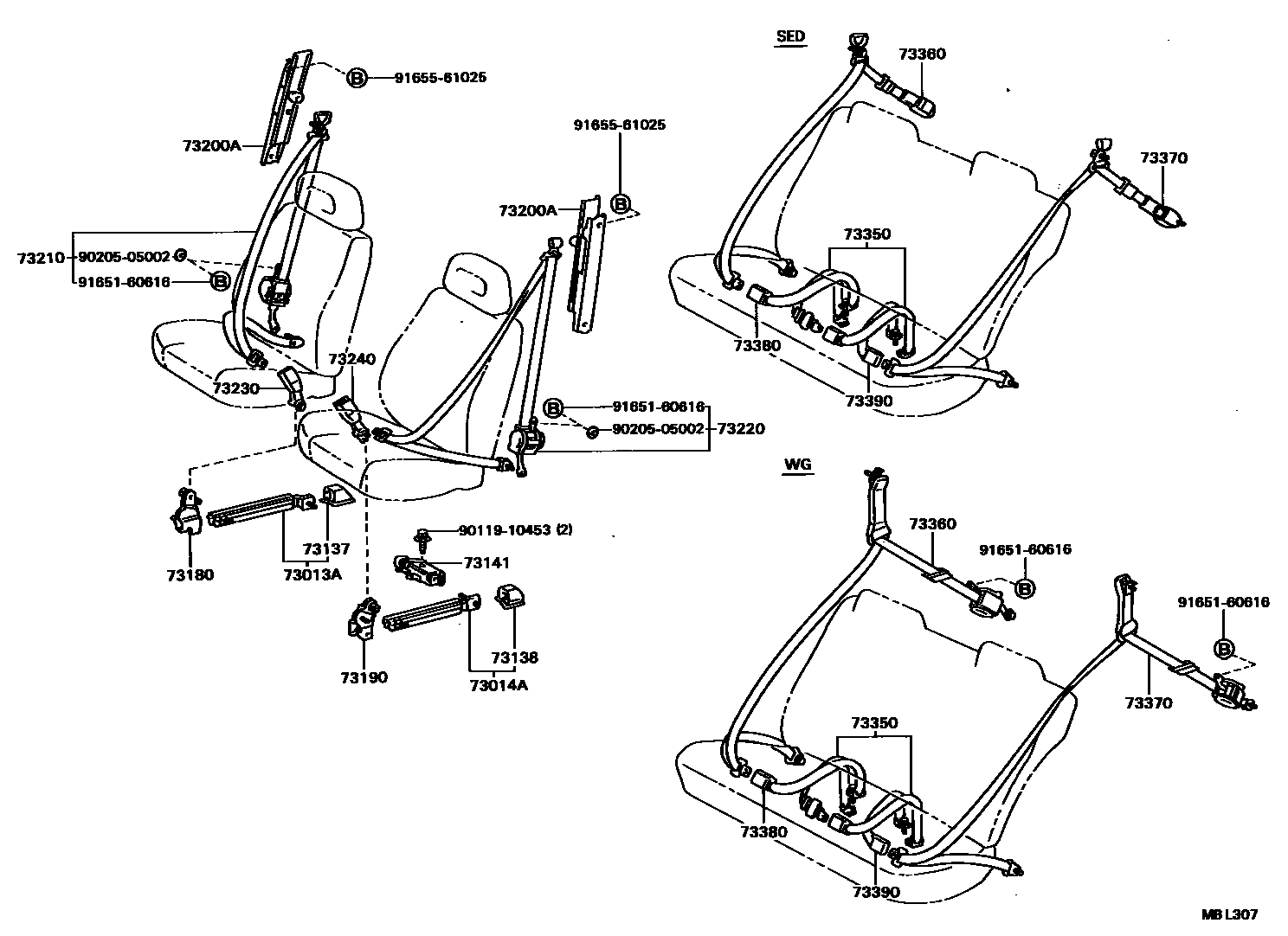 Toyota CAMRY 安全带和儿童保护座椅 EPC diagram — MBL307