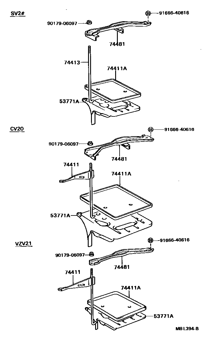 Toyota CAMRY battery holder EPC diagram — MBL394B