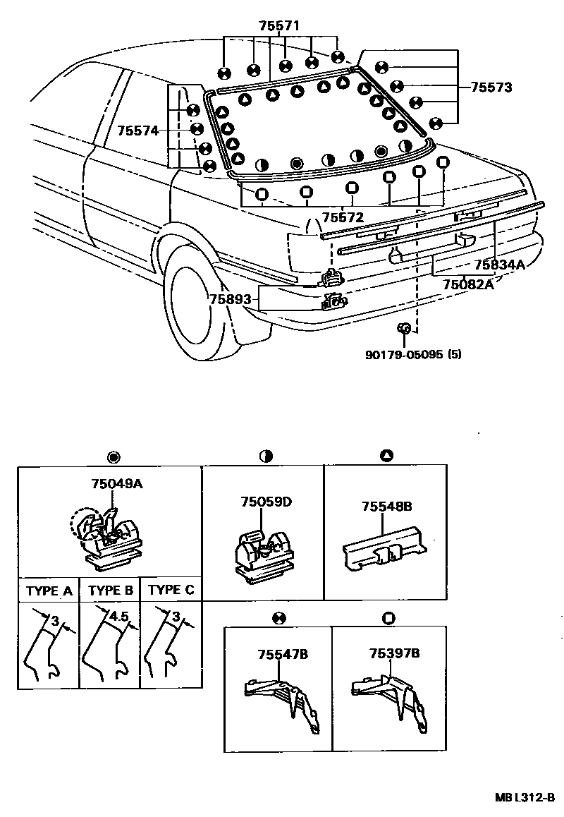 Toyota CAMRY 后防护条 EPC diagram — MBL312B