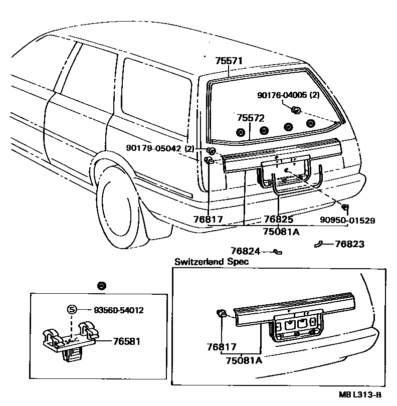 Toyota CAMRY 后防护条 EPC diagram — MBL313B