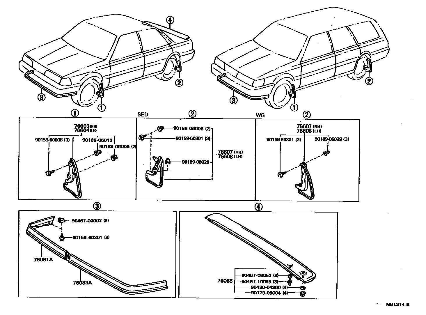 Toyota CAMRY 挡泥板和扰流板 EPC diagram — MBL314B