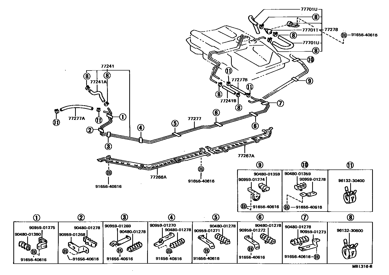 Toyota CAMRY 燃油箱和燃油管 EPC diagram — MBL316B