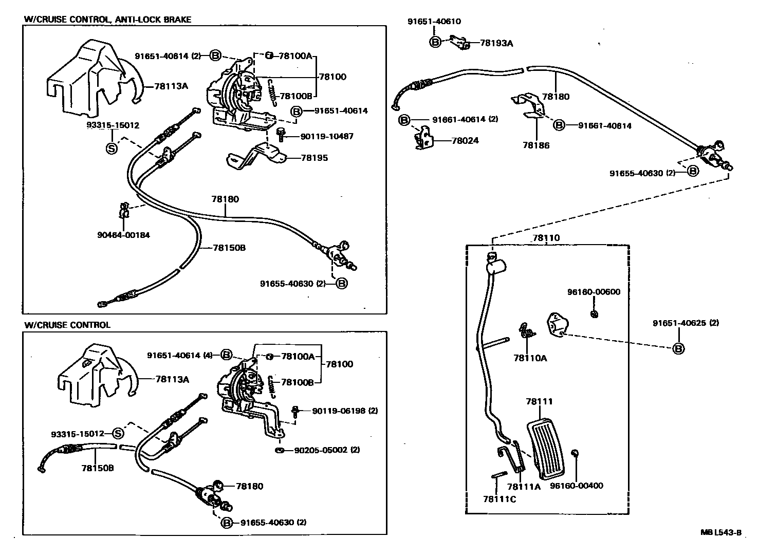 Toyota CAMRY accelerator pedal connecting rod EPC diagram — MBL543B