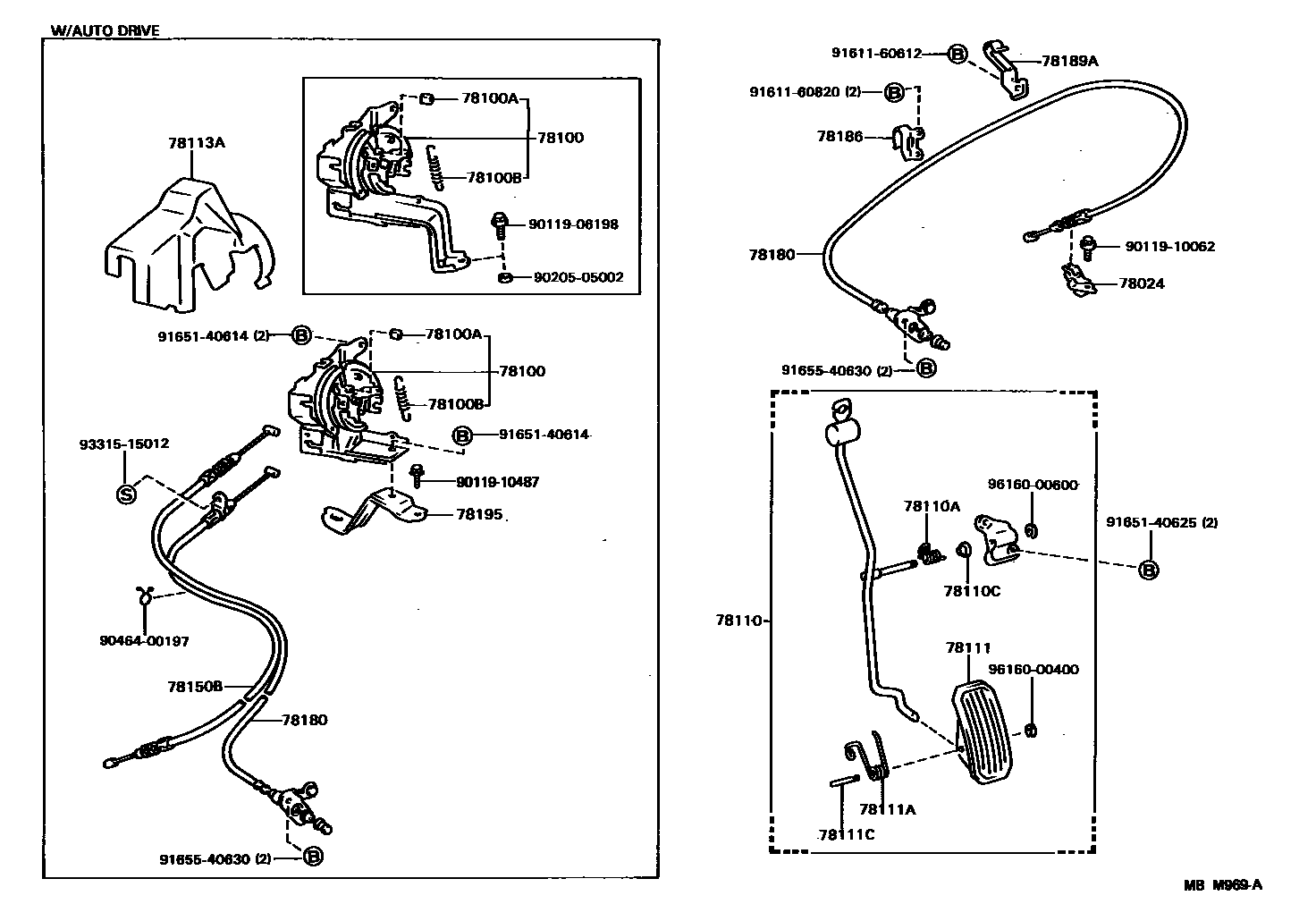 Toyota CAMRY accelerator pedal connecting rod EPC diagram — MBM969A