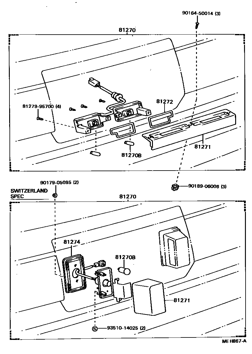 Toyota CAMRY 后牌照灯 EPC diagram — MEH867A